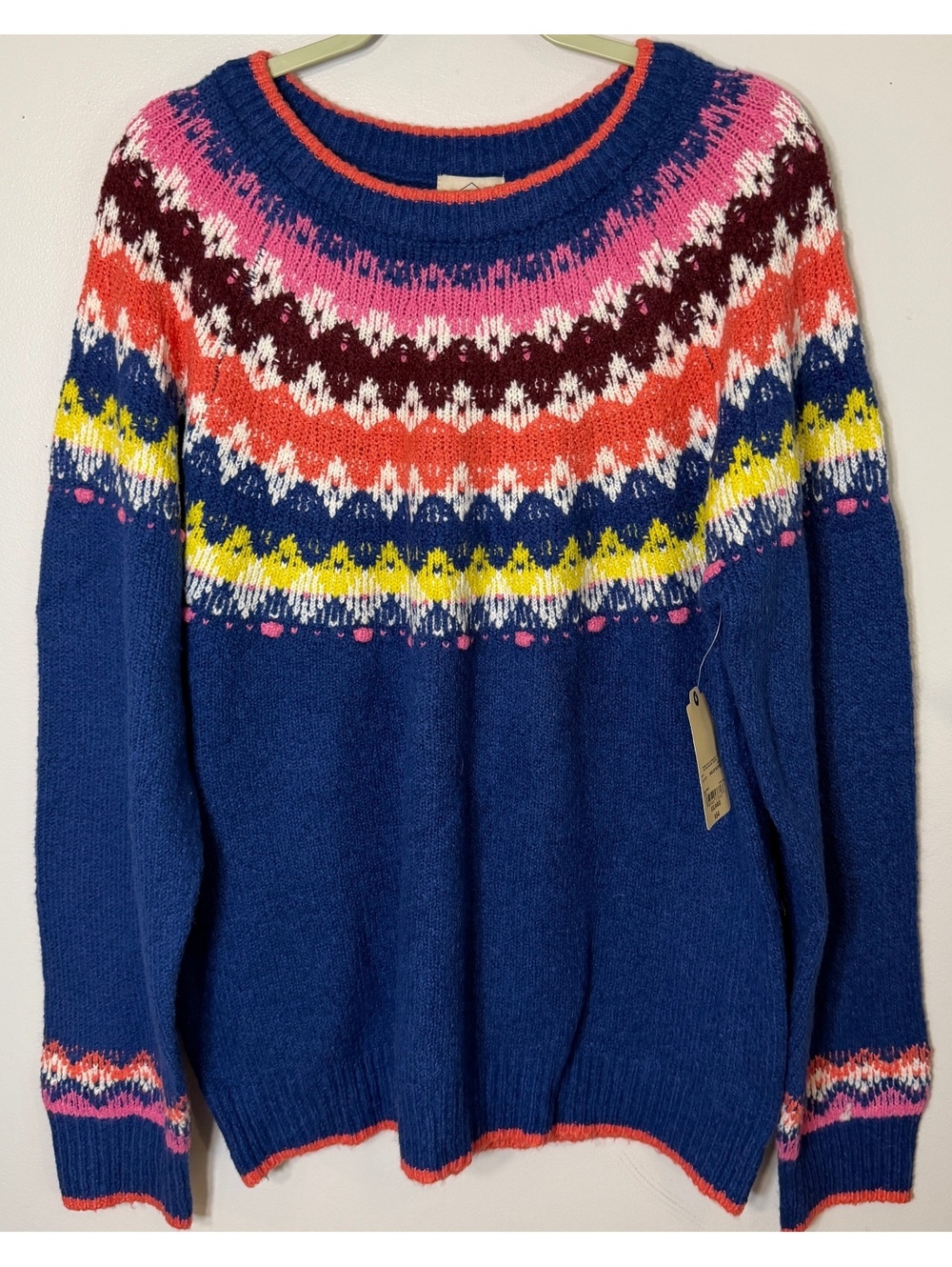 NWT St John’s Bay fair isle sweater 2X women blue colorful Nordic yoke pullover